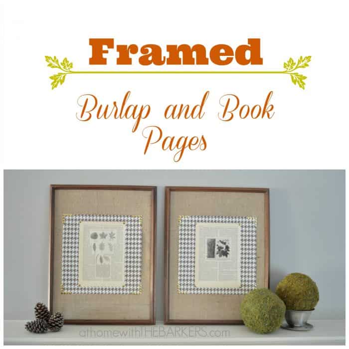 Framed Burlap and Book Pages