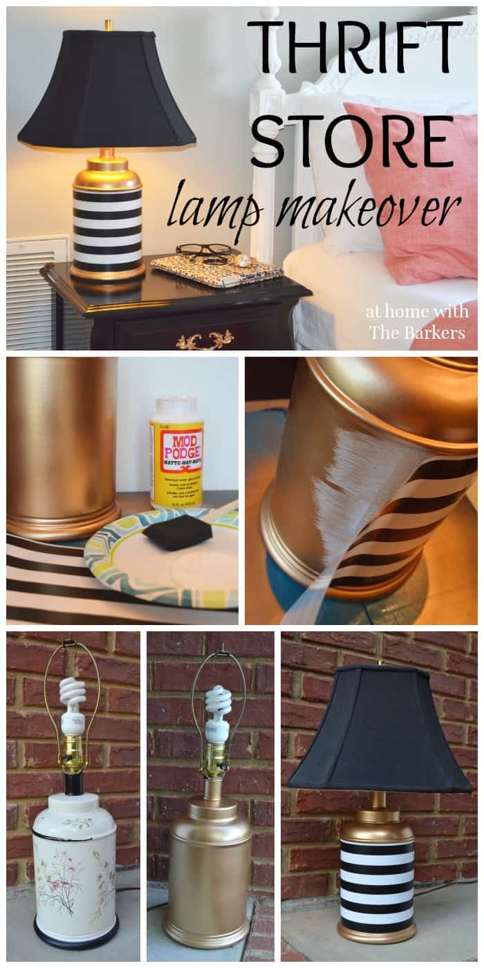 Thrift Store Lamp Makeover-Gold Spray Paint-Mod Podge