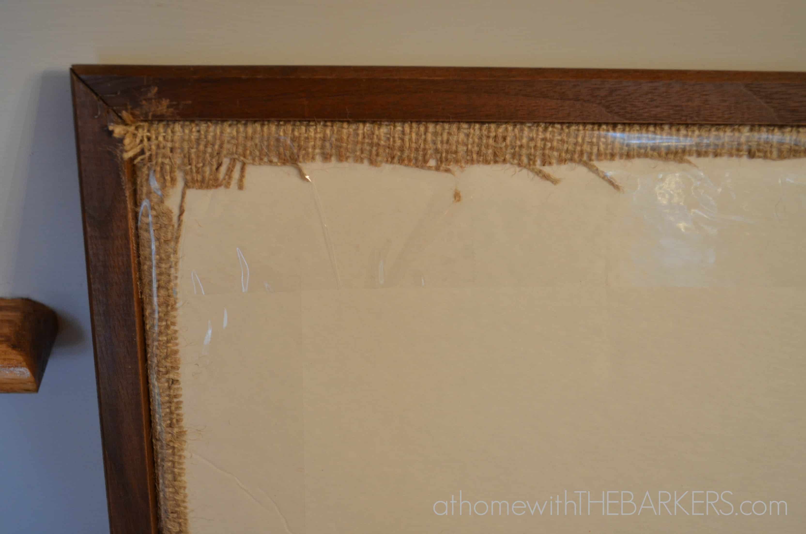 Framed Burlap and Book pages project