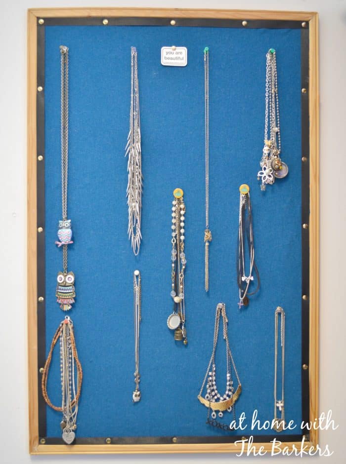 DIY Jewelry Organizer with necklaces