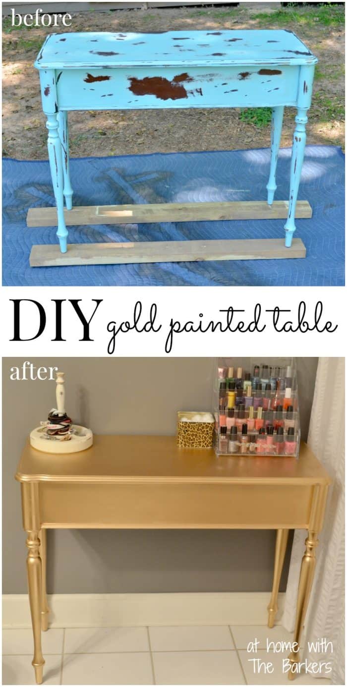 DIY Gold Painted Table-Before-After-At Home with The Barkers