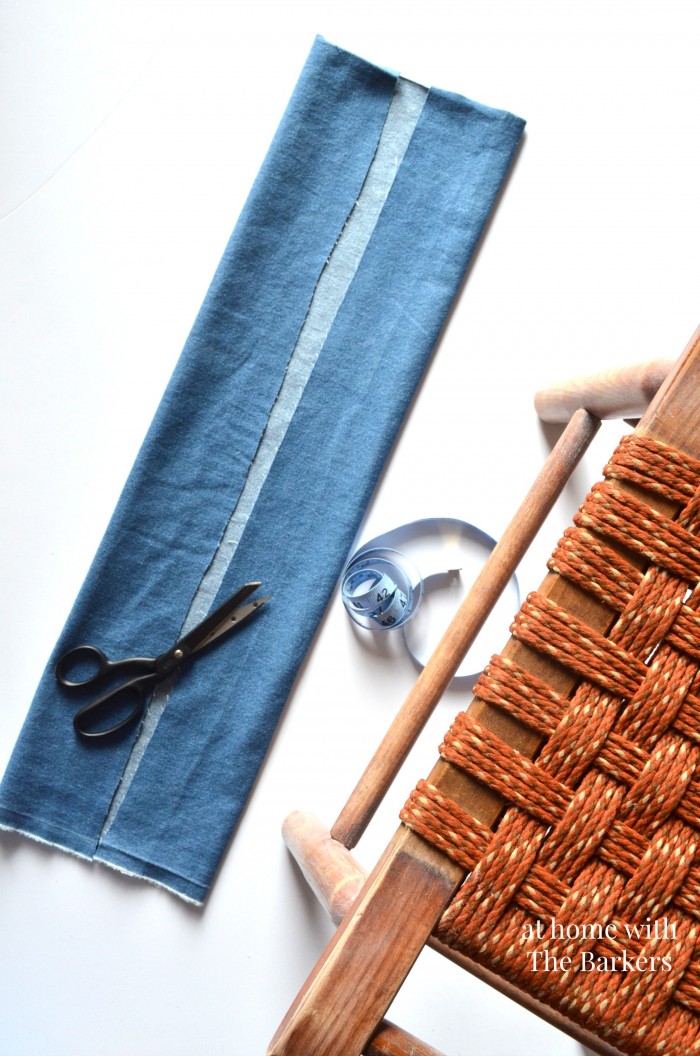 Vintage Wood Stool Makeover-Denim Seat Cover