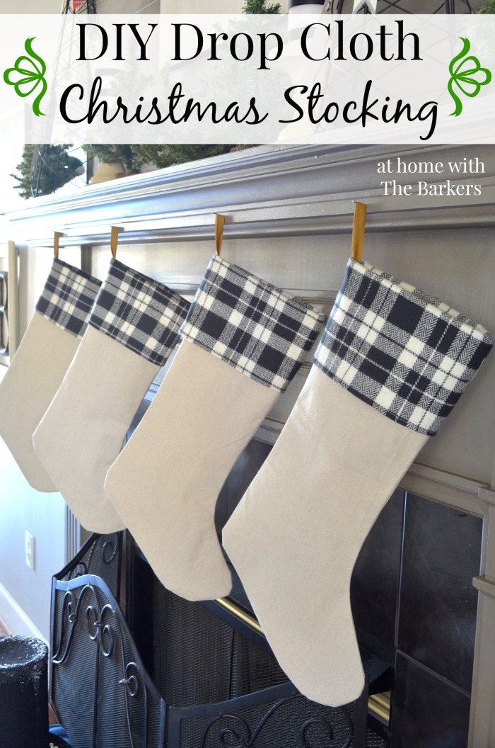 DIY Drop Cloth Christmas Stockings- Black and White Plaid