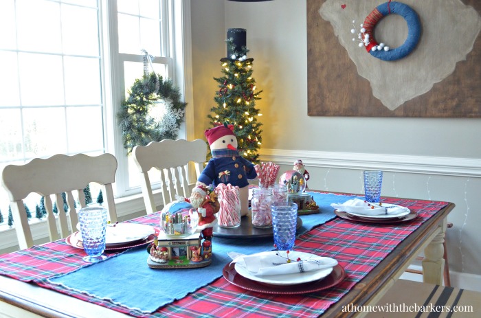 Christmas Table Setting with a Snowman theme