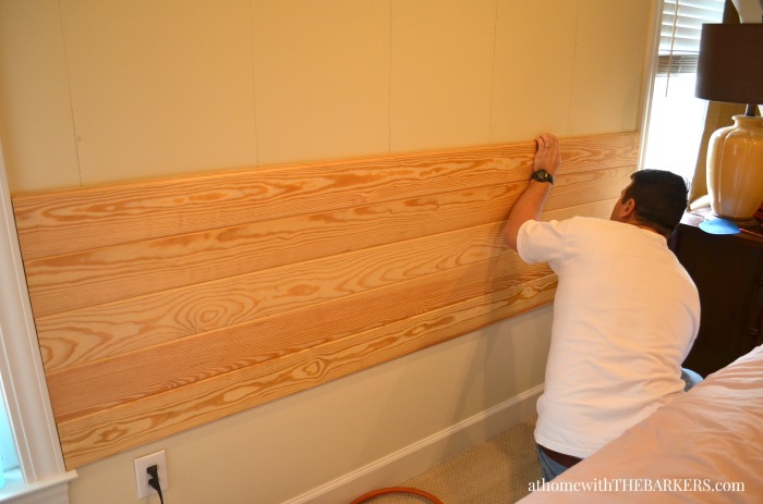 DIY Headboard made from pine panels