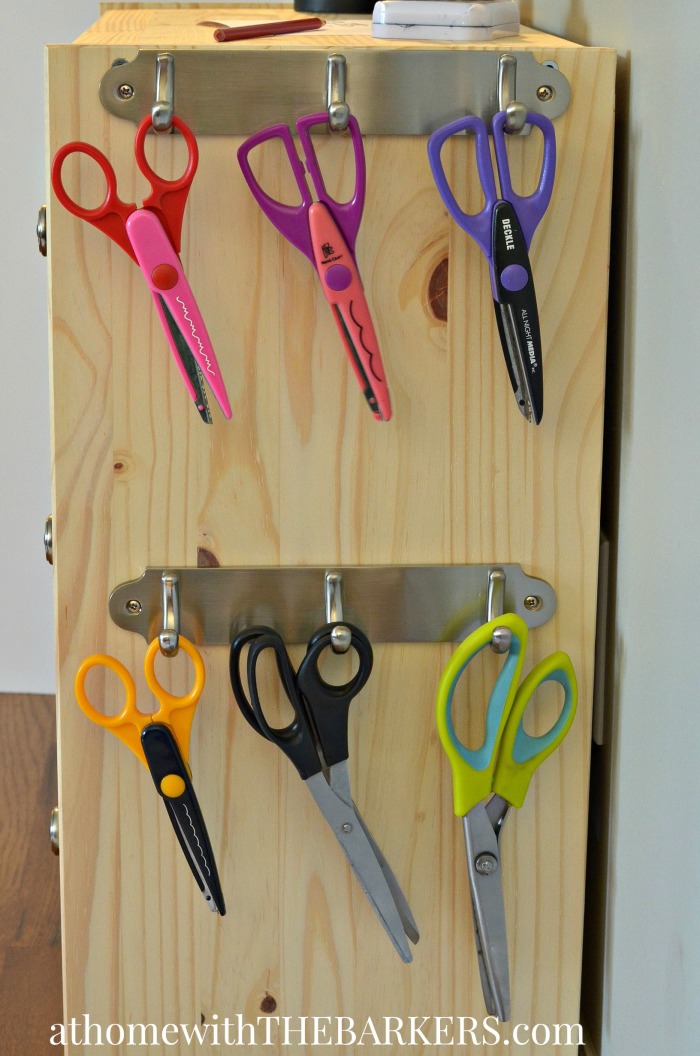 Rolling Craft Cart Scissor storage with metal hooks