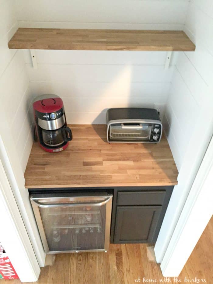 Here's a DIY beverage station made just from a couple of inexpensive  cabinets and a beverage cooler.