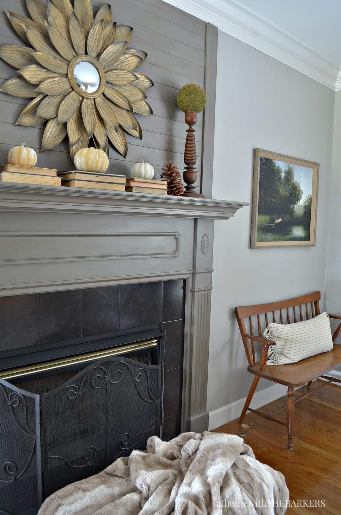 Simple Fall Mantel and Living Room