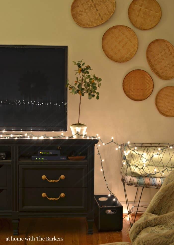 Christmas Lights at Night Living Room TV decor