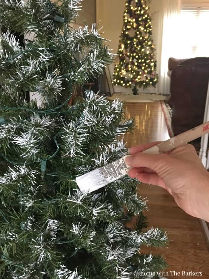 DIY Painted Flocked Artificial Christmas Tree / athomewiththebarkers.com