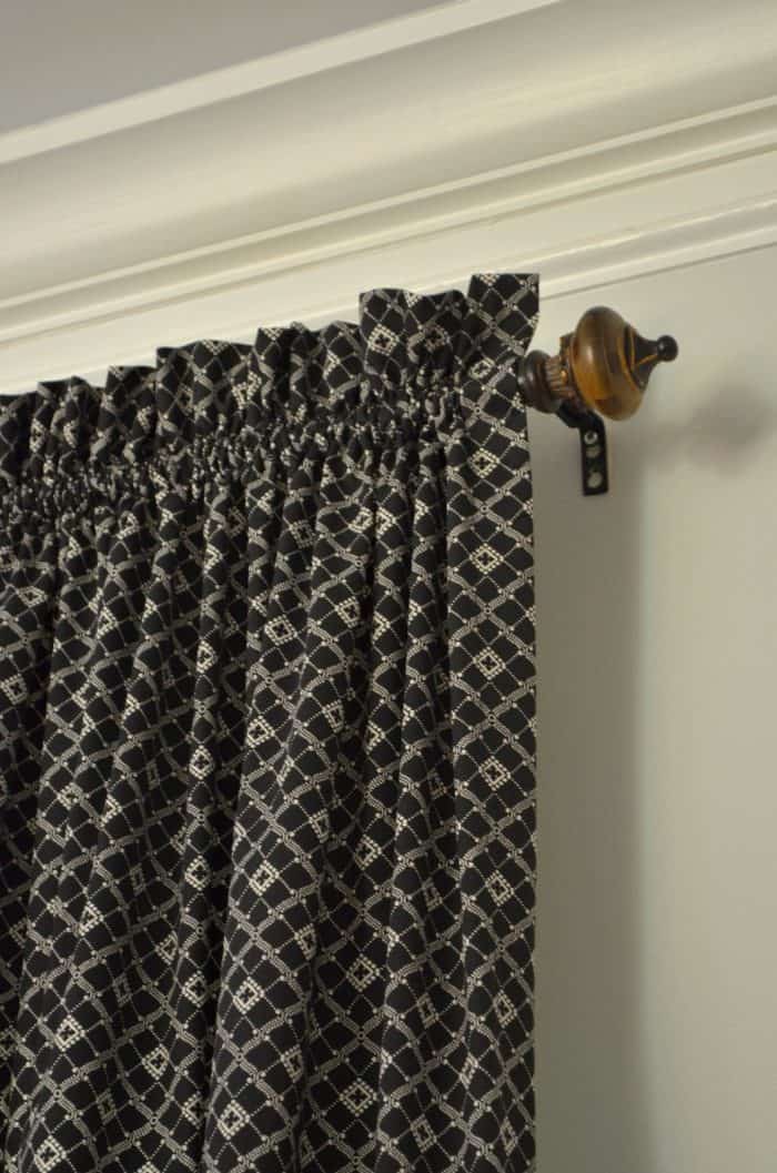 Easy sew rod pocket curtains for family room makeover. One Room Challenge Family Room Week 5 on a budget.