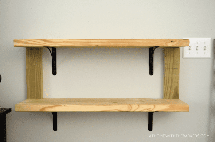 DIY Rustic Wood Shelves with metal brackets