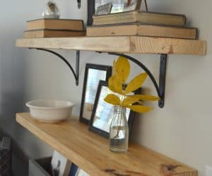 DIY Rustic Wood Shelves for family room makeover