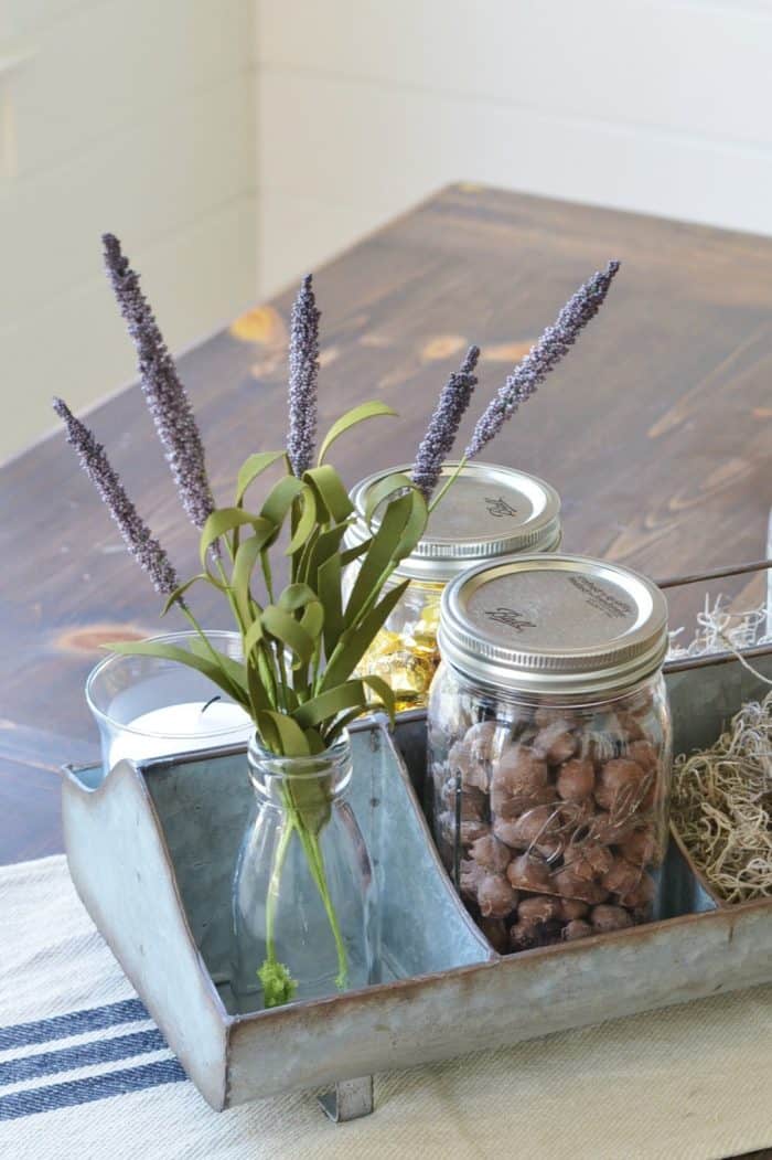 Pretty and Practical Farmhouse Tray styled on a kitchen  table