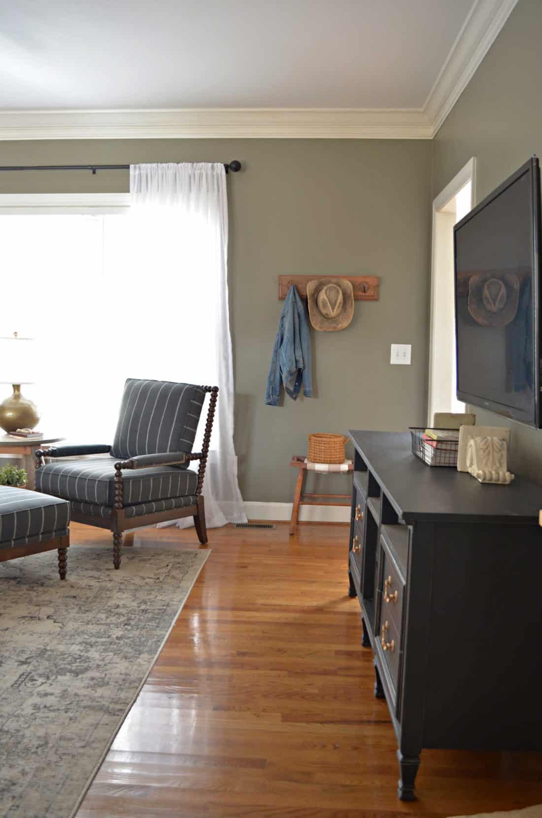 Living room TV cabinet and chair with adaptive shade wall color