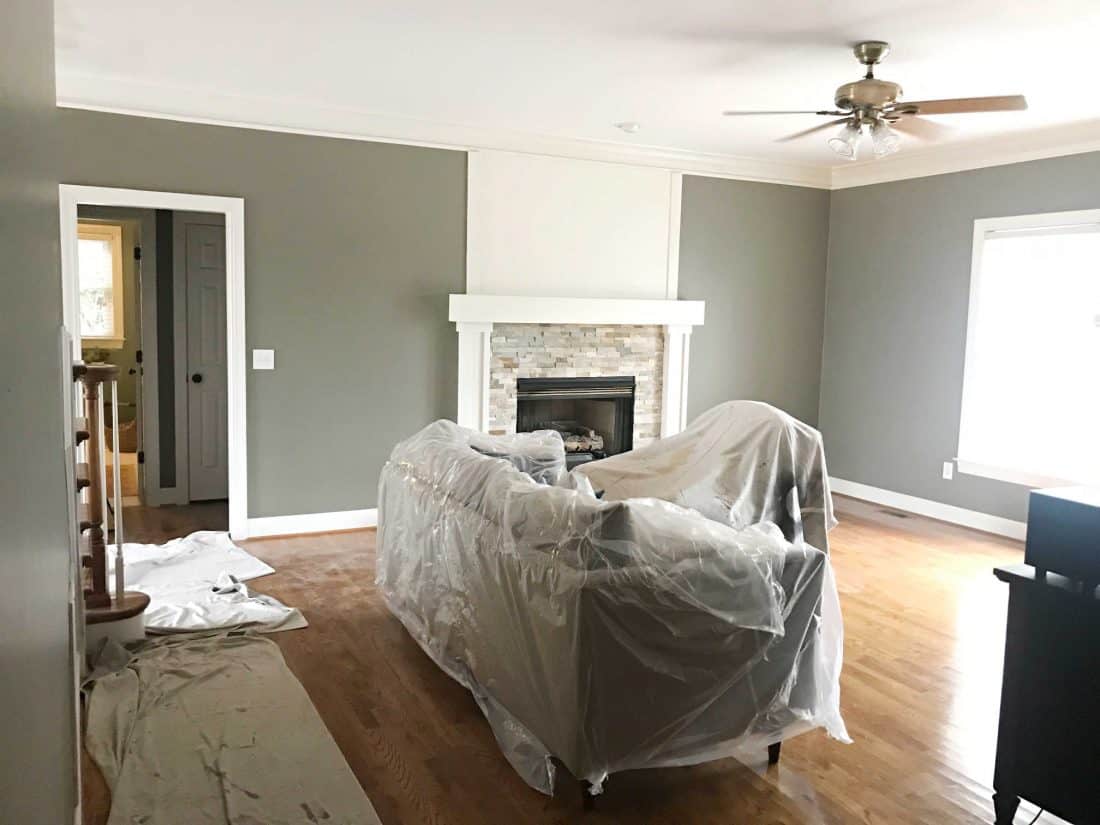 Living room being painted with sherwin williams adaptive shade