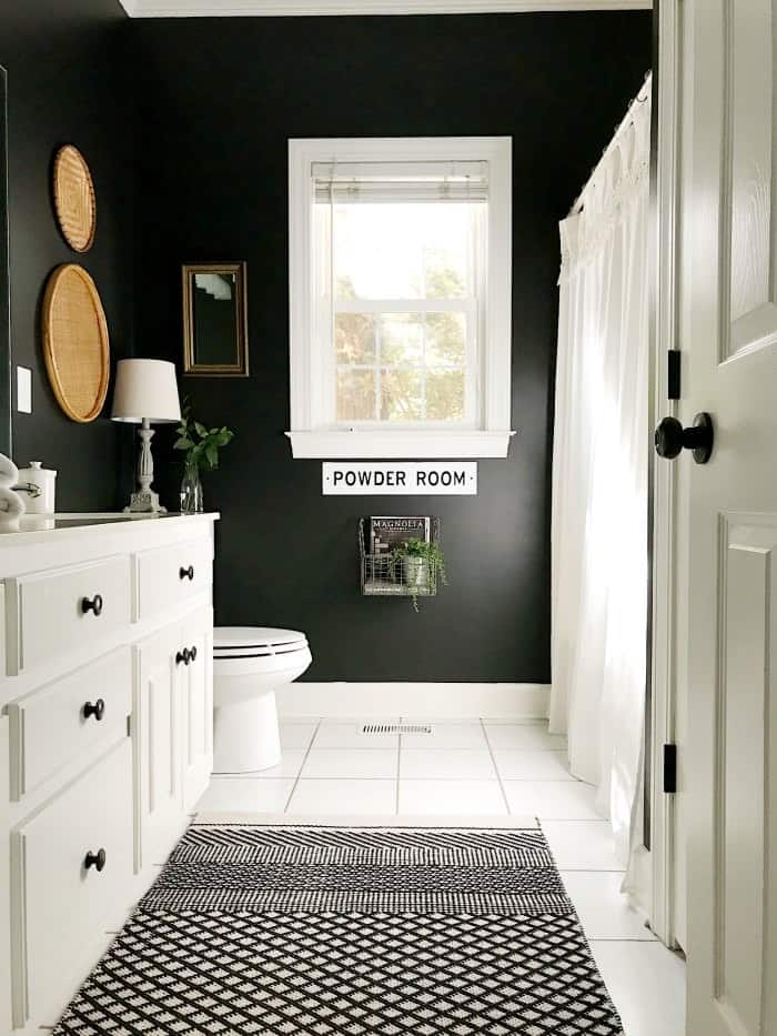 Bathroom makeover painted black walls