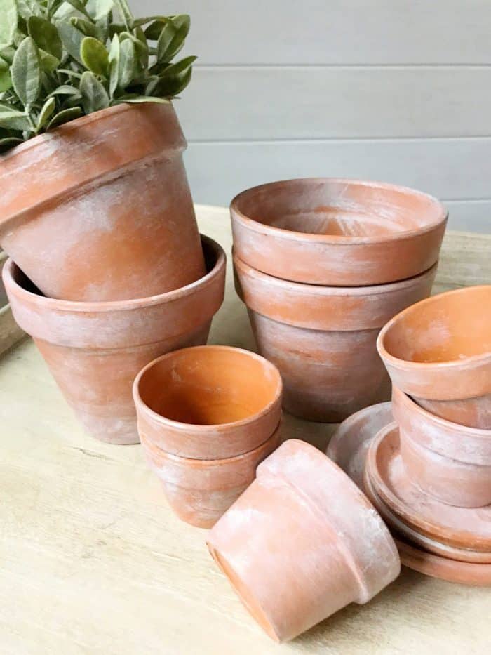 Aging terra cotta pots with paint