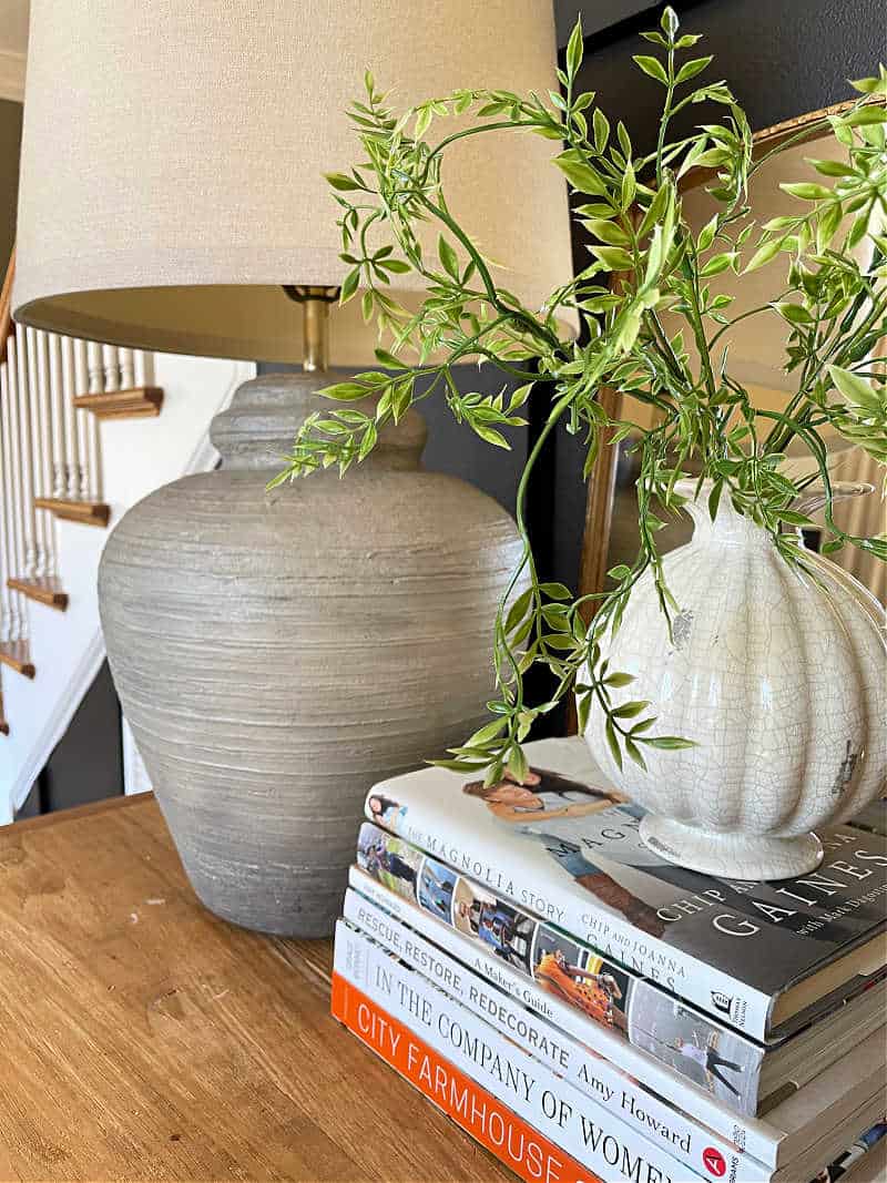 DIY faux concrete look painted pottery lamp