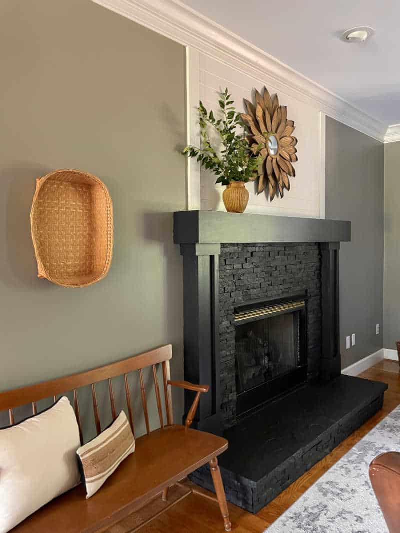 stone tile fireplace in dining room