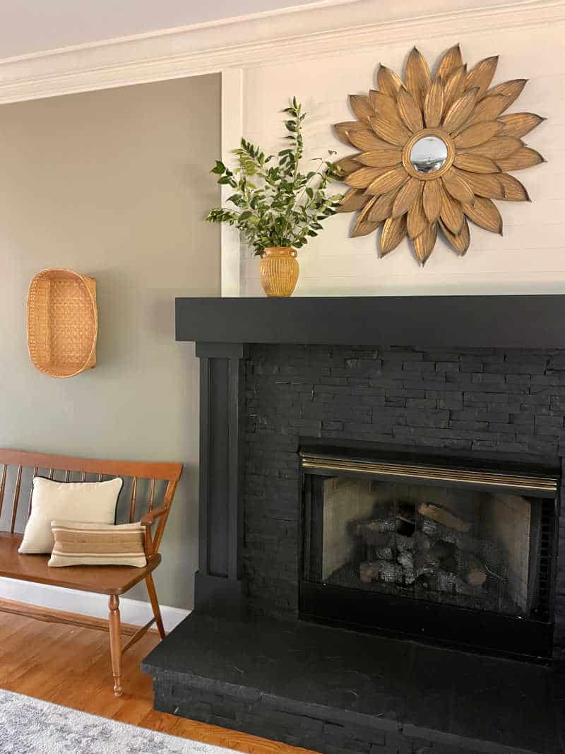 living room fireplace makeover with painted tile