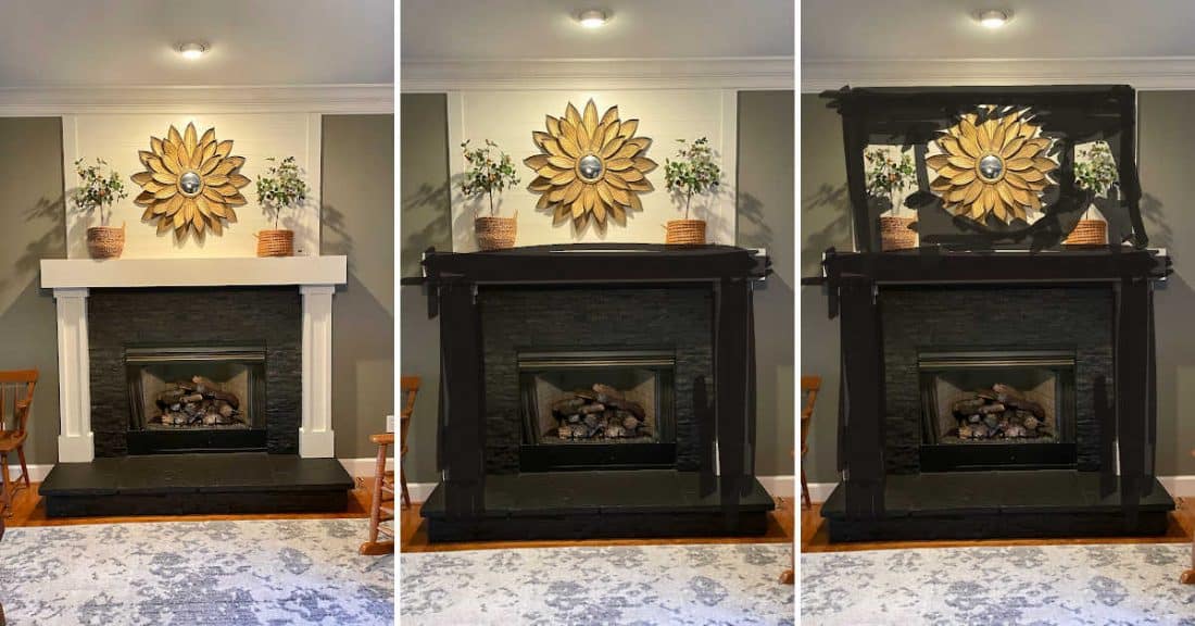 3 way mock up of fireplace makeover