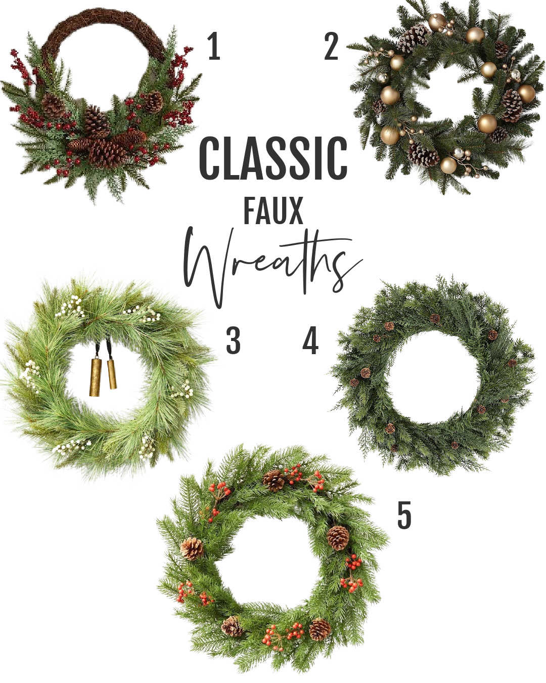 classic style wreath examples on a graphic with title