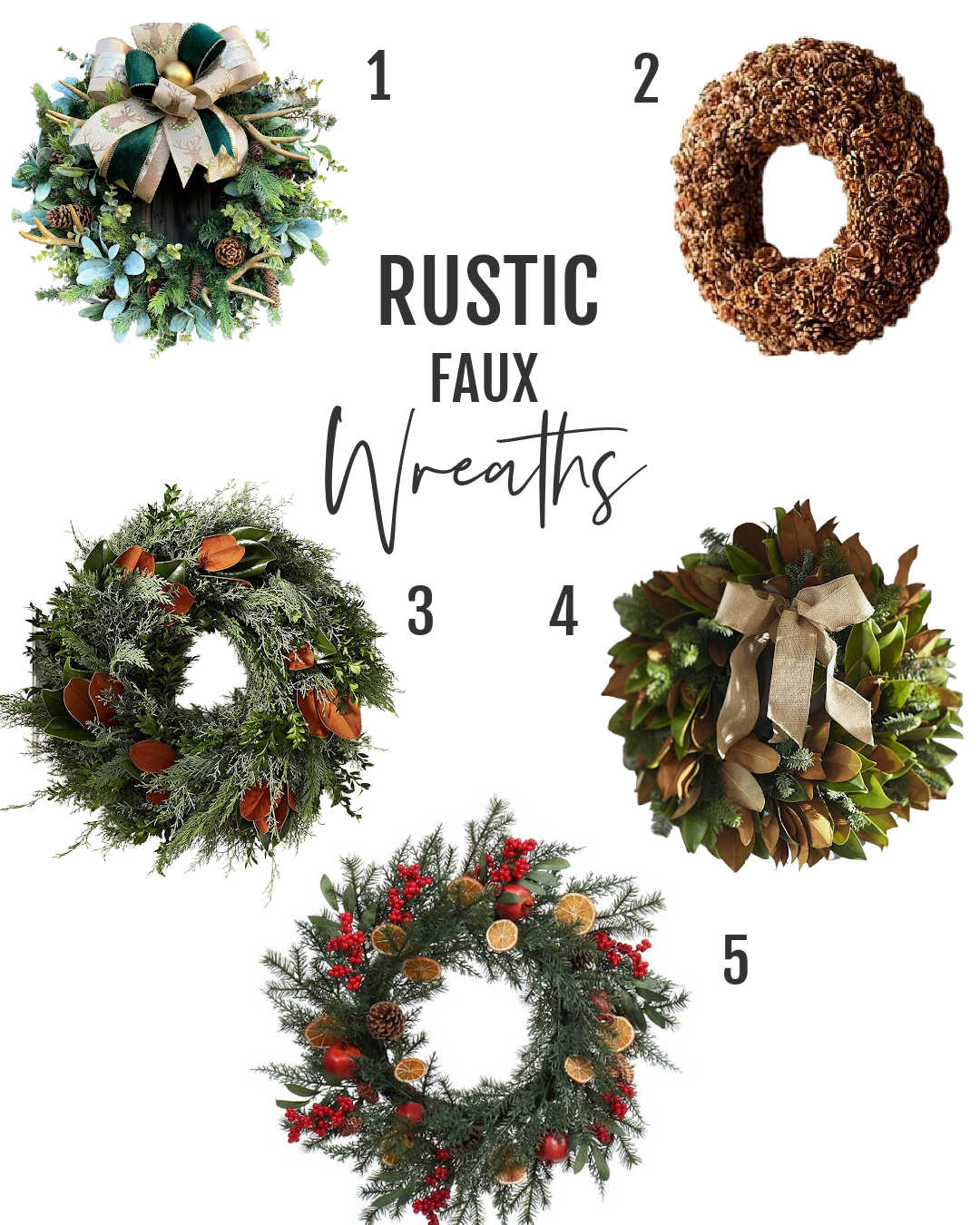rustic wreath examples on a graphic with title 