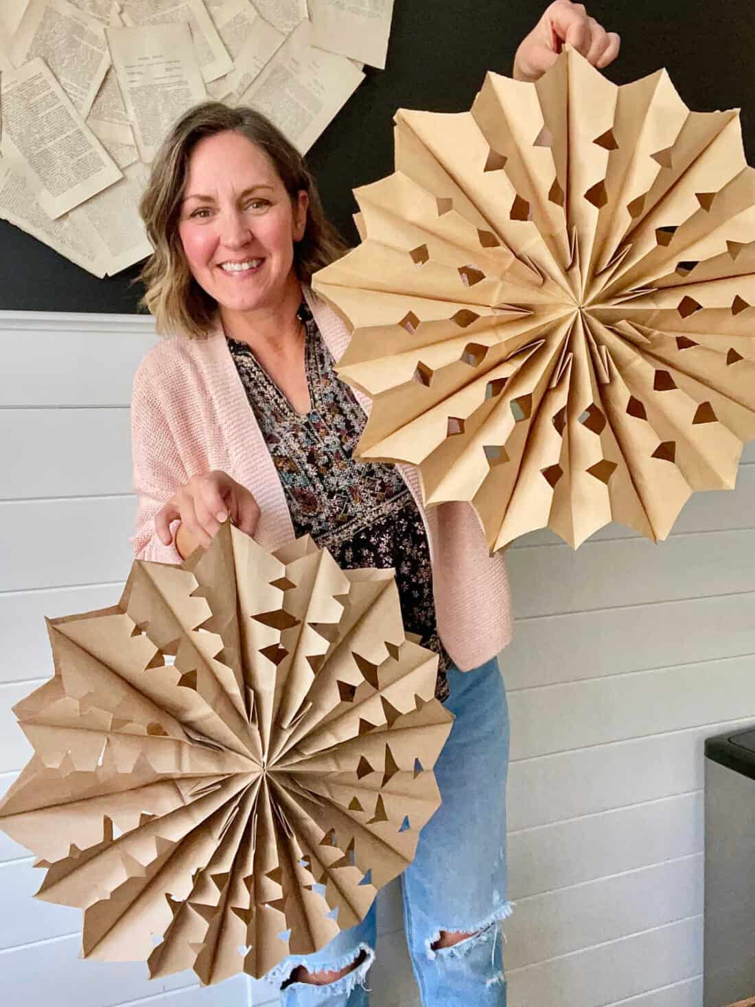 Giant 3D Paper Snowflake Decorations from Paper Bags - A Piece Of Rainbow