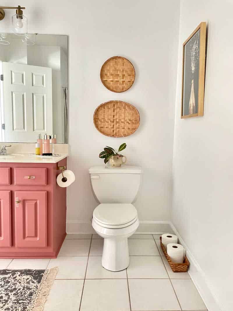 bathroom makeover white walls and painted cabinet