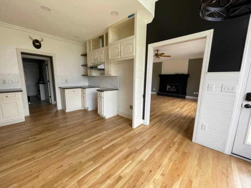 Hardwood Floor Refinishing kitchen living room view after