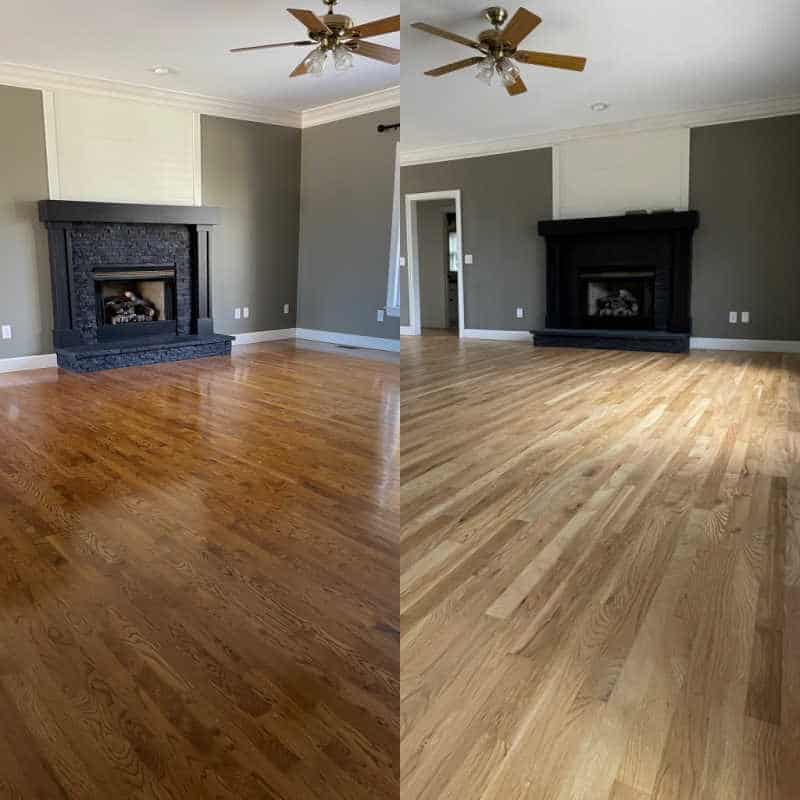 Hardwood Floor Refinishing living room before and after