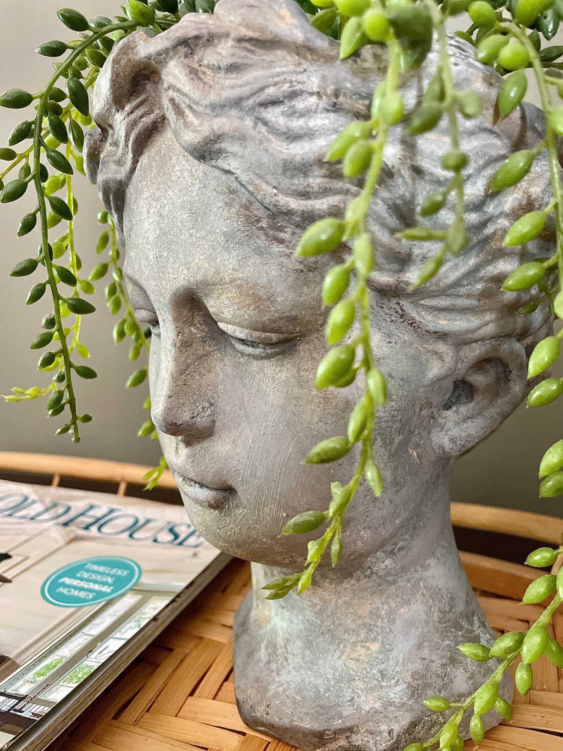 Age concrete bust with paint home decor