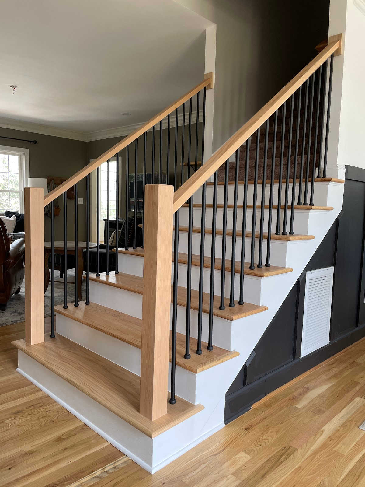 finished staircase makeover front door view