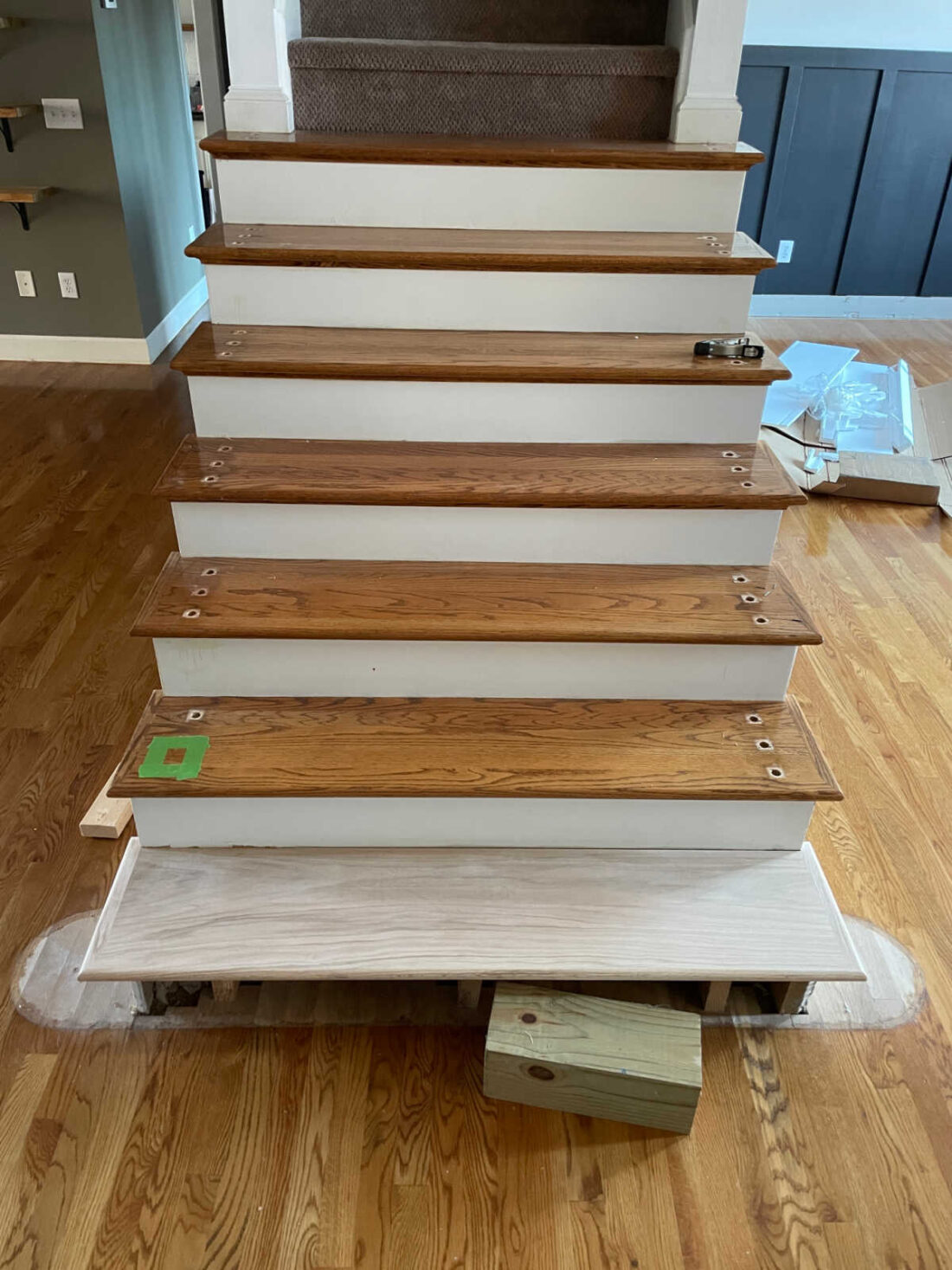 Staircase Makeover custom tread starter step install