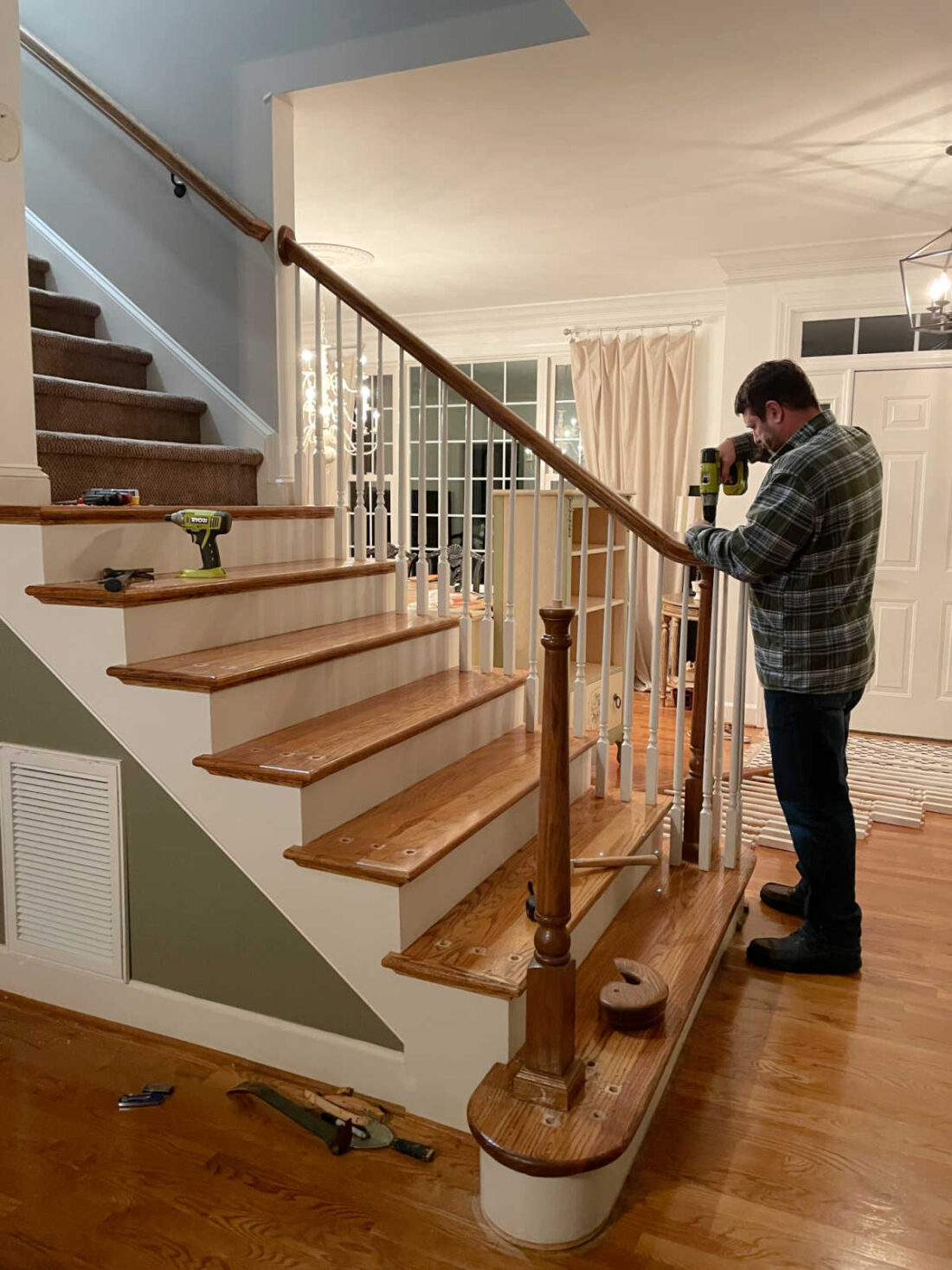 Drilling out staircase handrails during demo