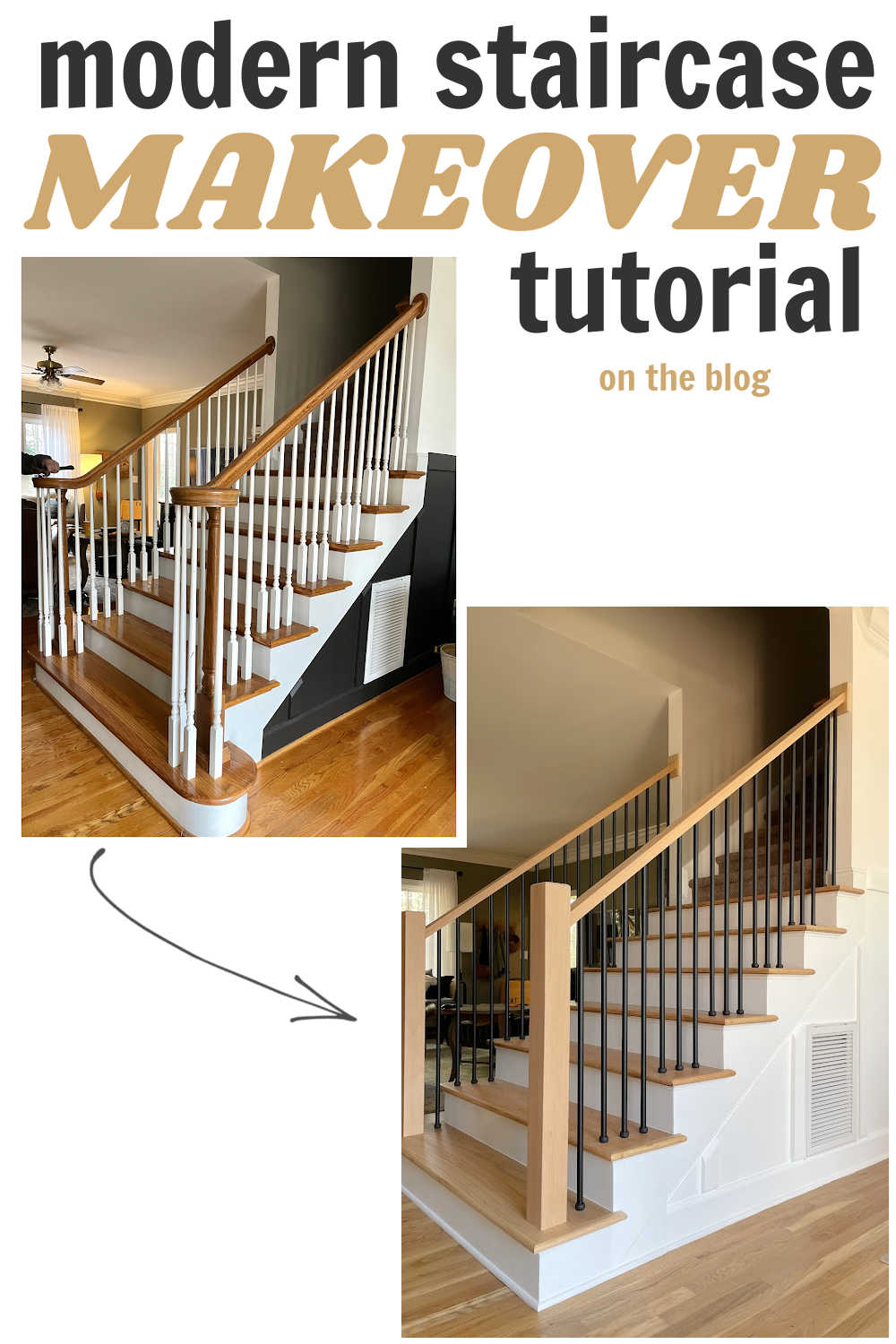 Staircase Makeover pinterest graphic before and after