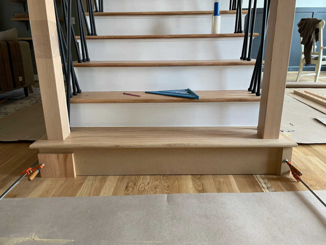 view underneath starter step tread during MDF riser install