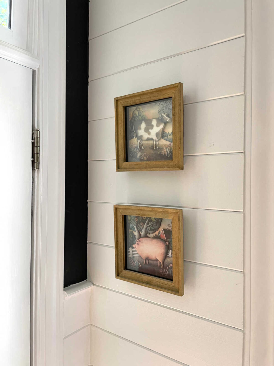 Kitchen wall where semi gloss white paint meets satin black paint 