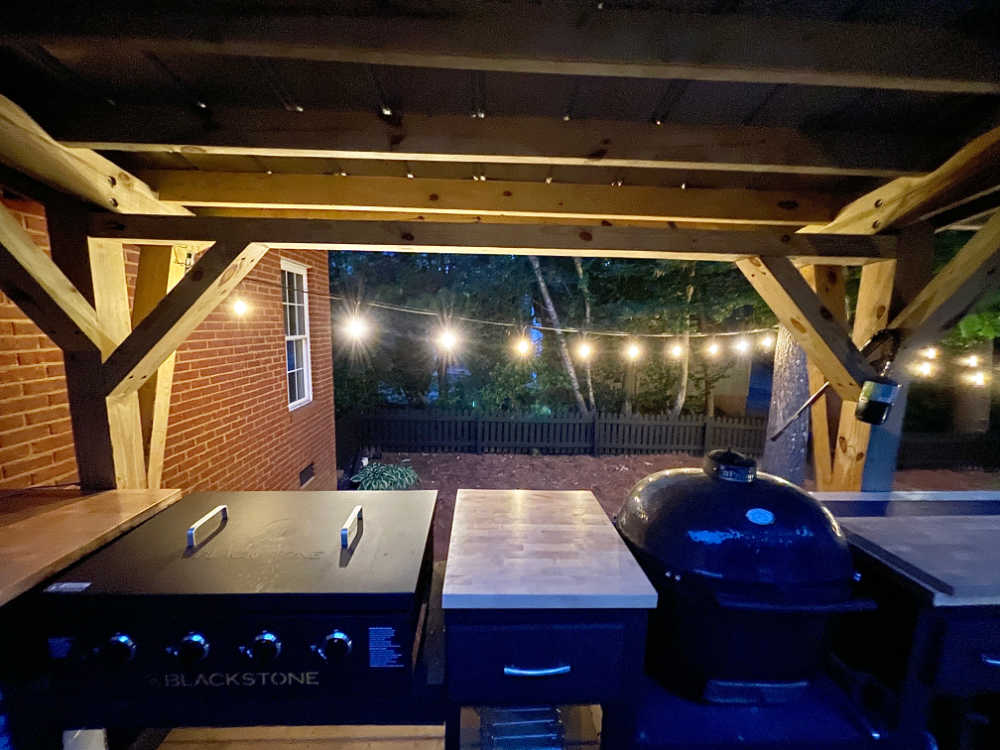 string lights behind attached to deck
