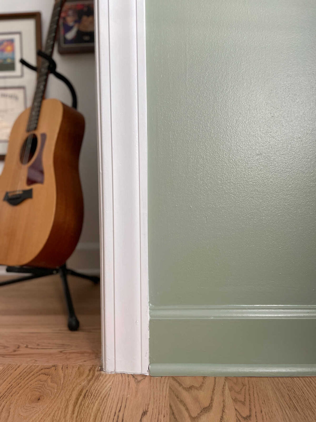 Close up of wall and baseboard coastal plain paint color