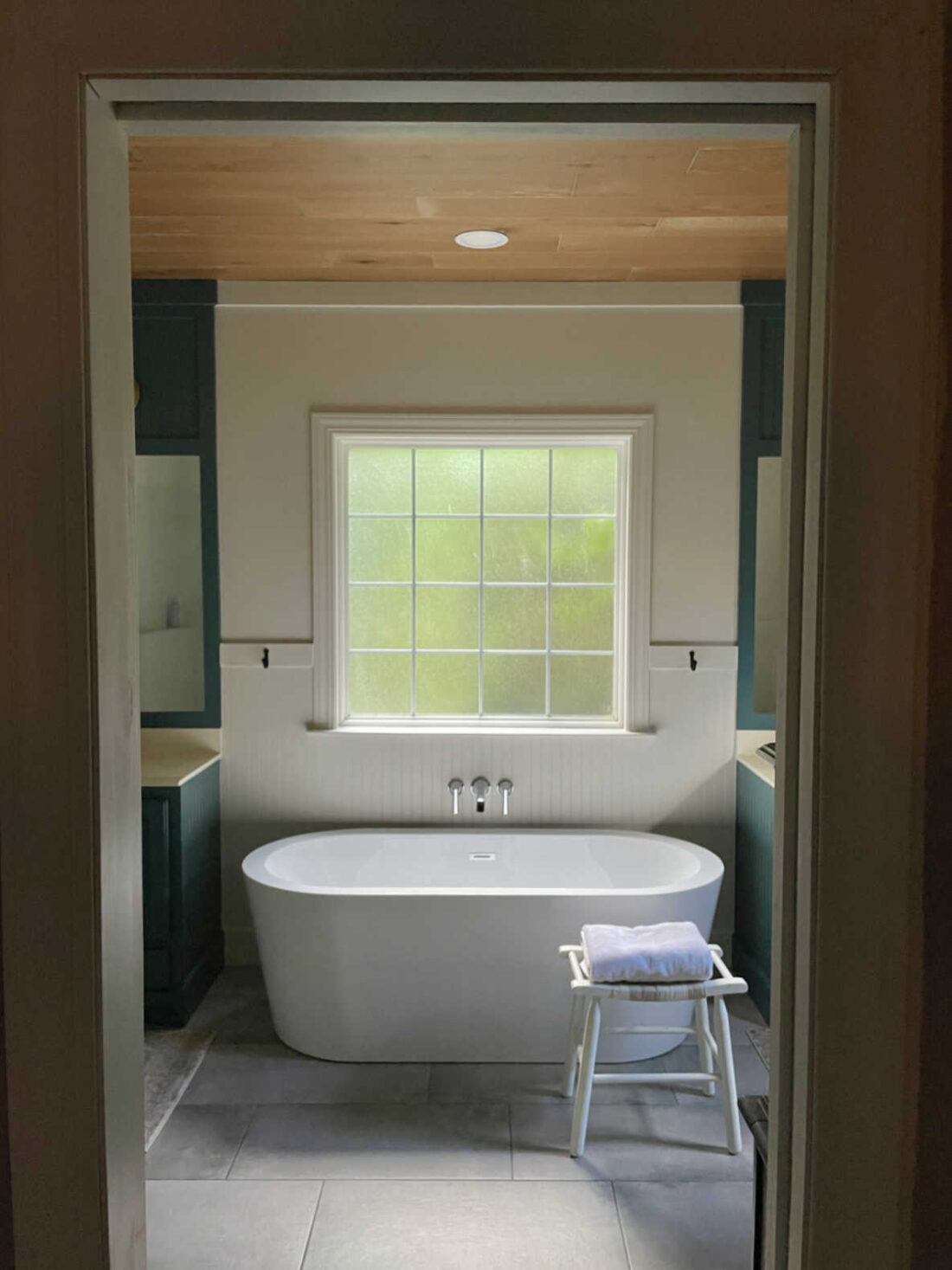 bathroom view of soaking tub from hallway