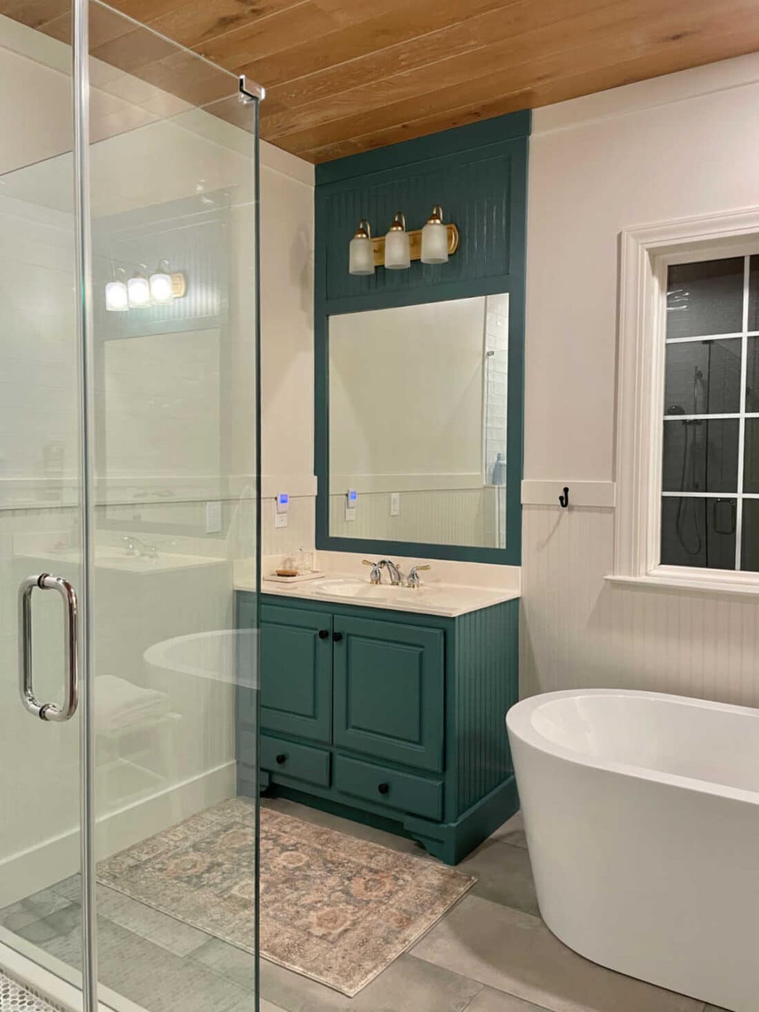 shower and vanity view in bathroom remodel