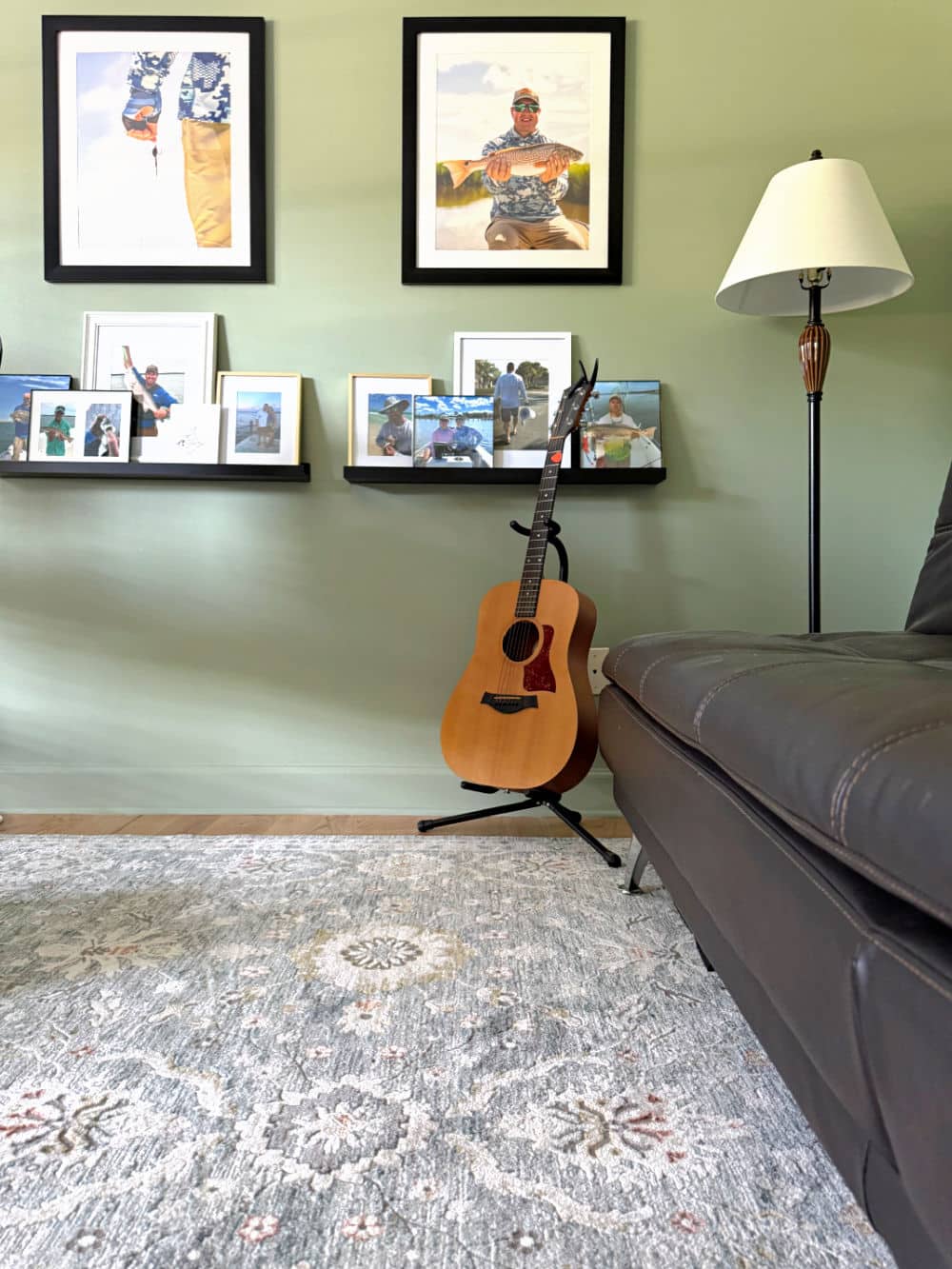 Home office area rug and art wall