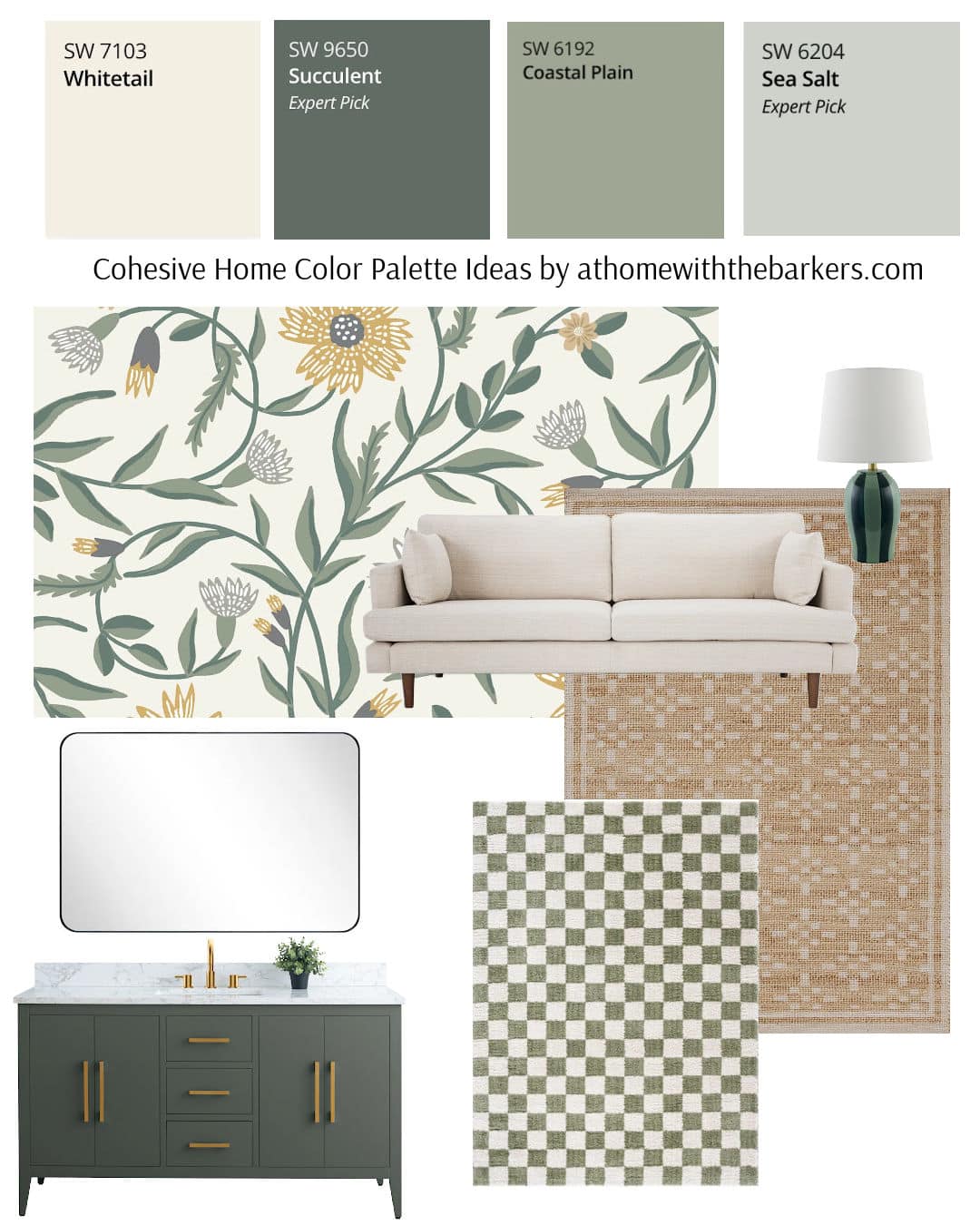 Color palette mood board featuring Sherwin Williams Sea Salt
