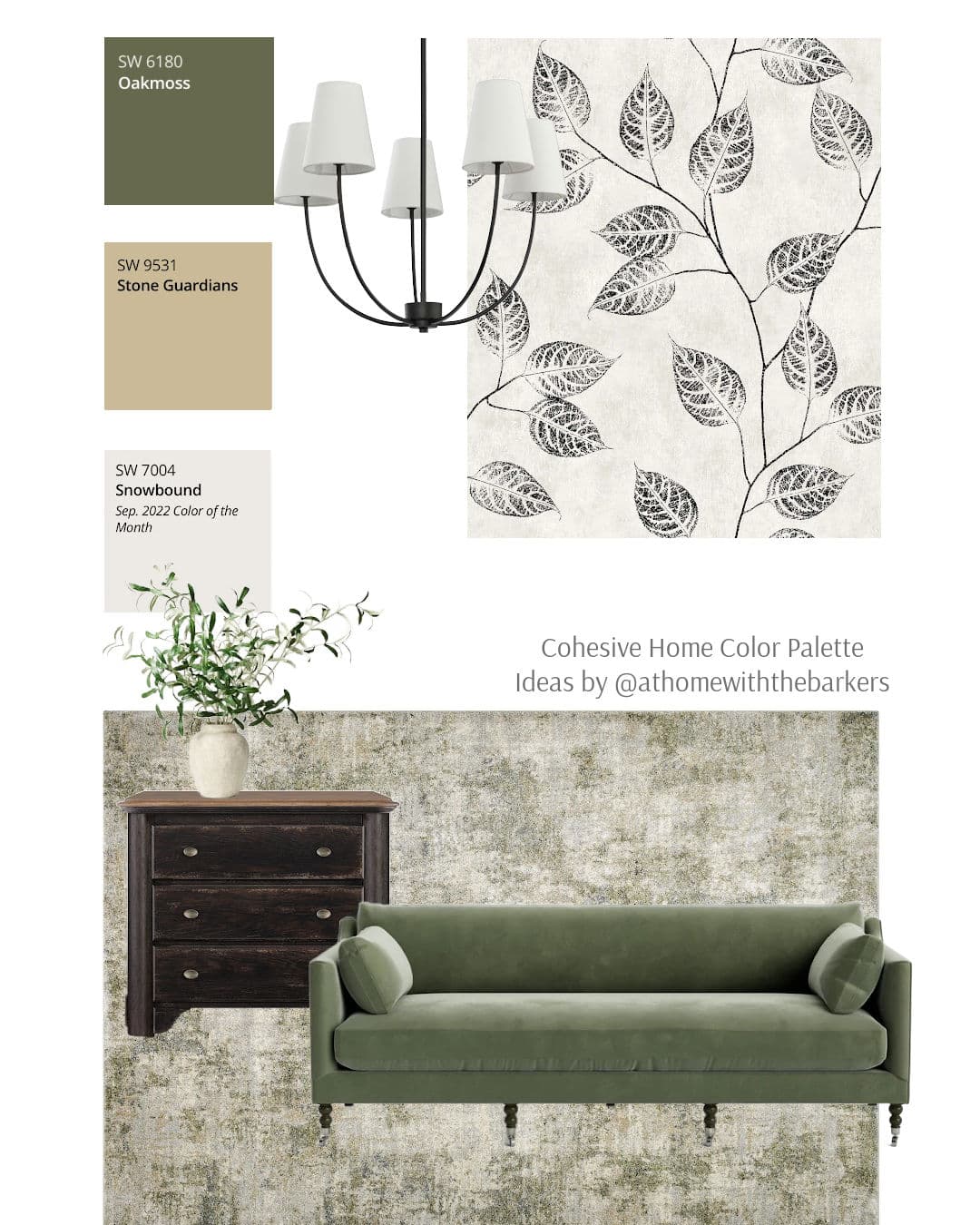 Paint color palette mood board for SW Oakmoss