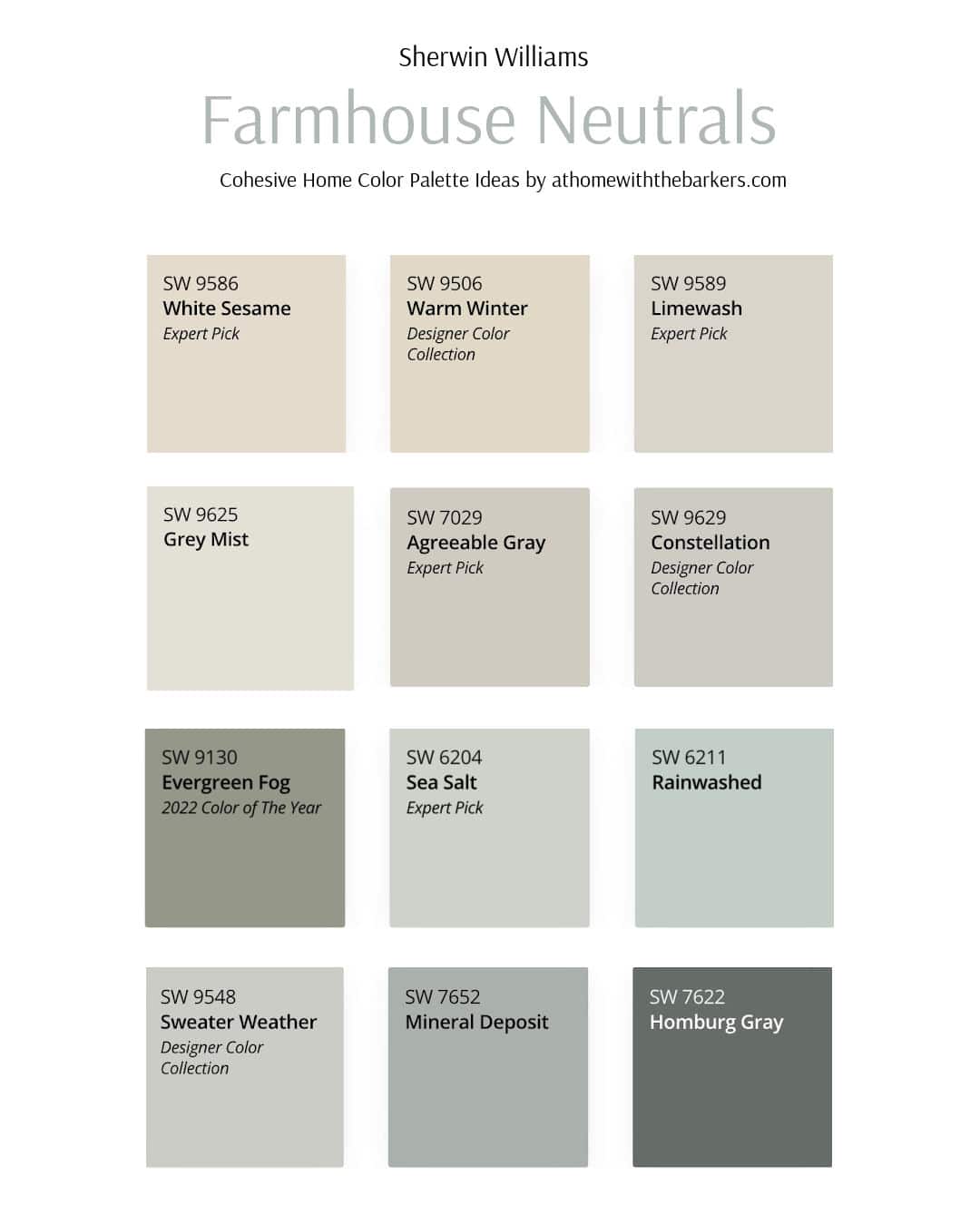 Farmhouse Neutral colors including SW Rainwashed