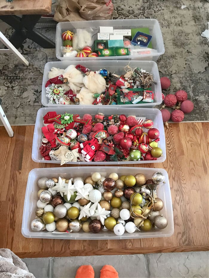 Christmas ornament storage by color
