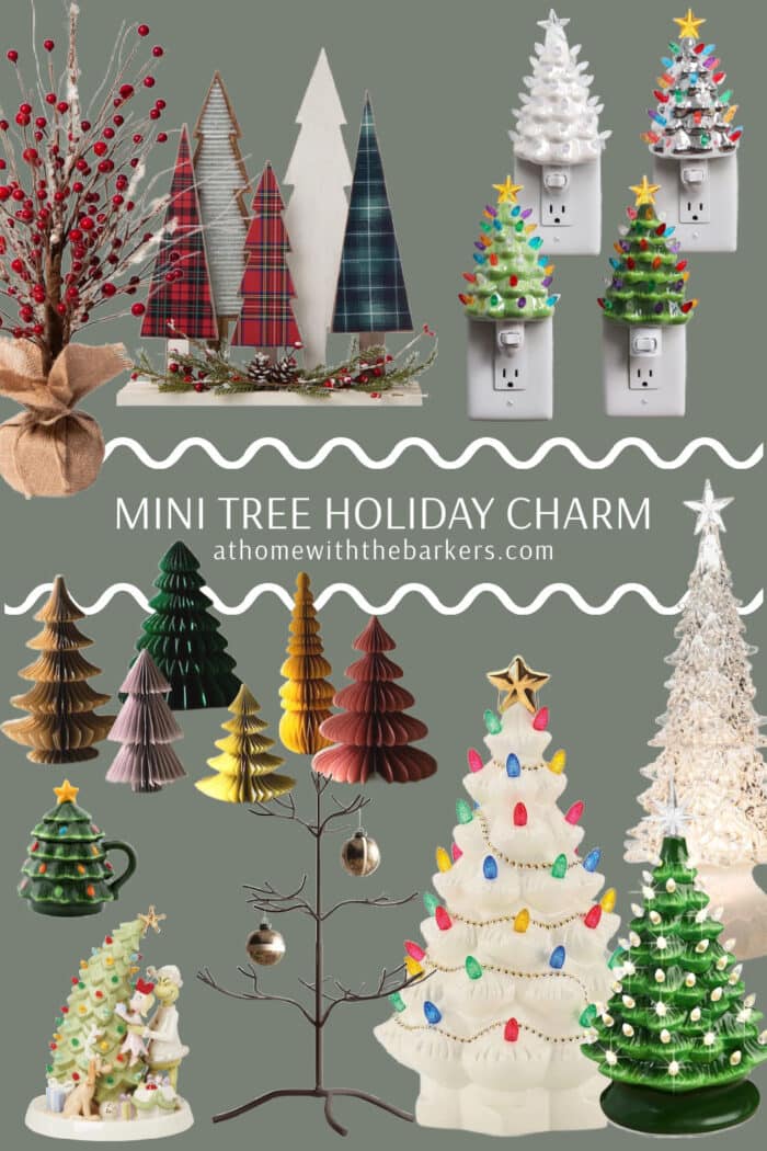 Graphic of decorative mini Christmas trees from Wayfair