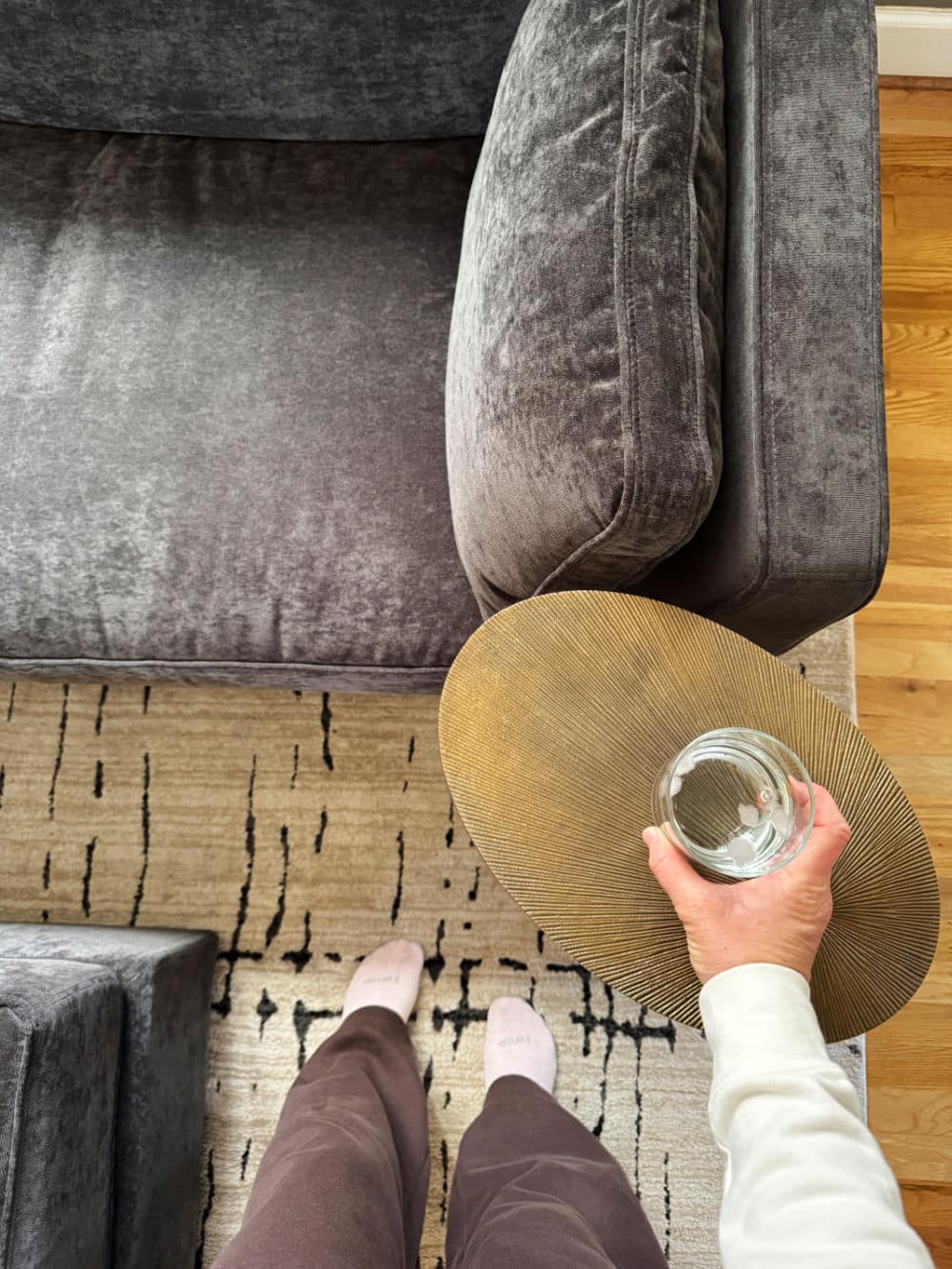 overhead view pf beverage table by sofa in living room